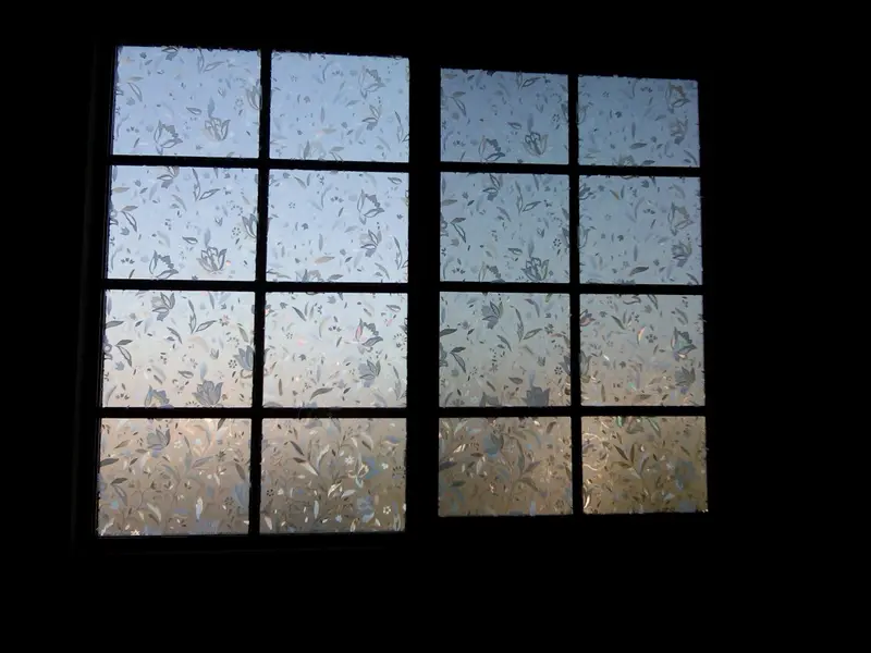 Decorative frosted window film on French windows