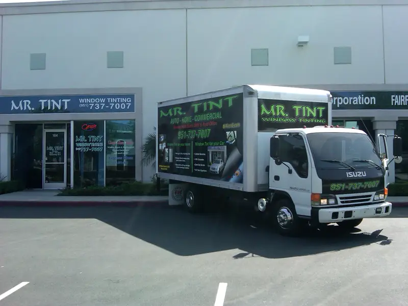 The Mr. Tint shop and box truck on Town and Country Drive in Norco