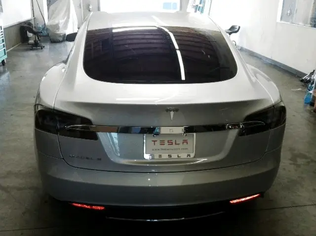 Silver Tesla Model S with tinted rear glass